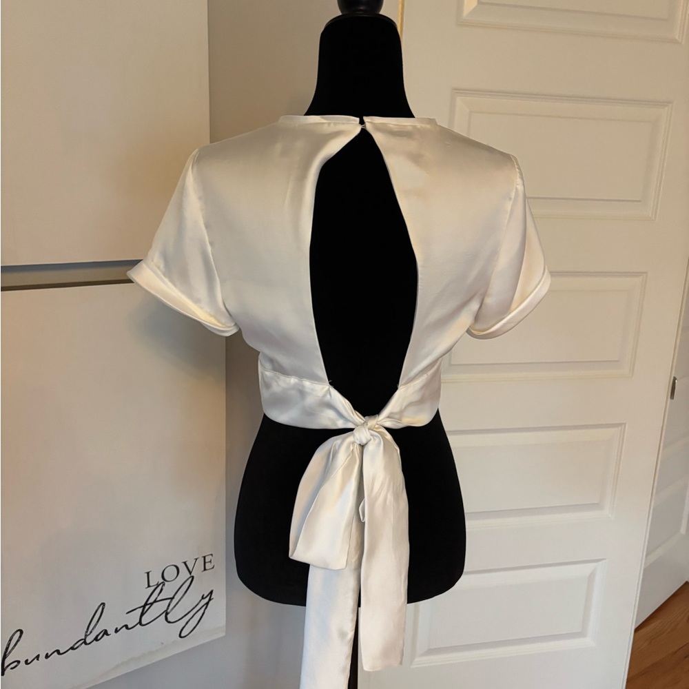 Zara White Satin Open-Back Crop Top